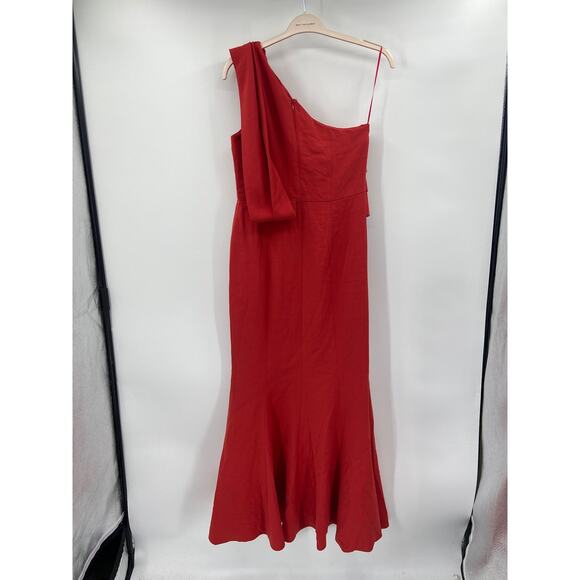C/MEO Collective Fragment Solid Red One Shoulder Slit Cocktail Gown Size 8 - Picture 5 of 7